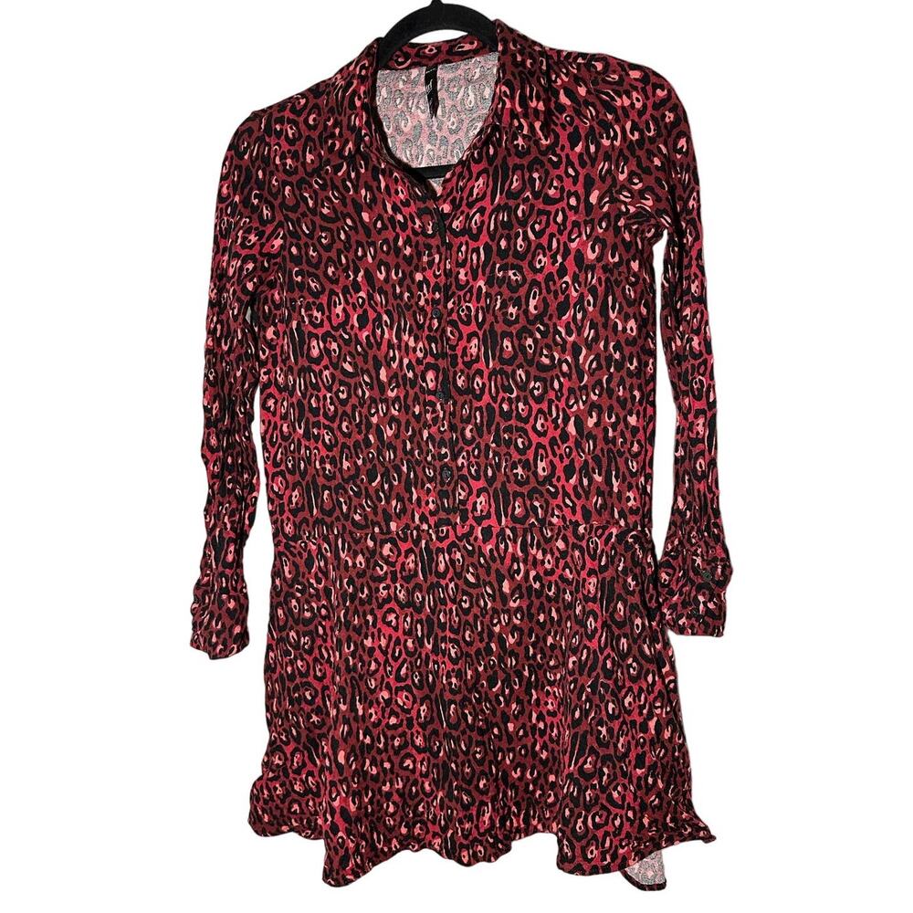 ZARA trf Woman's Short Long Sleeve Red Leopard Print XS
